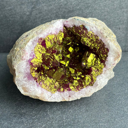Complete Pink and Gold Calcite Natural Dyed Geode