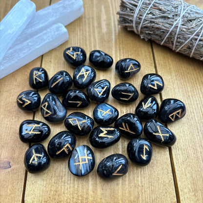 Black Onyx Set of Runes With Pouch