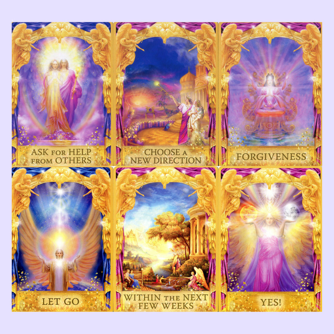 The Angel Answers Oracle card deck by Radleigh Valentine includes a 44-card deck and 185 page guidebook. This deck guides the user to make important decisions through the clarity and wisdom of one's guardian angel. Beautifully presented in sliding box and illustrated by Marius Michael-George