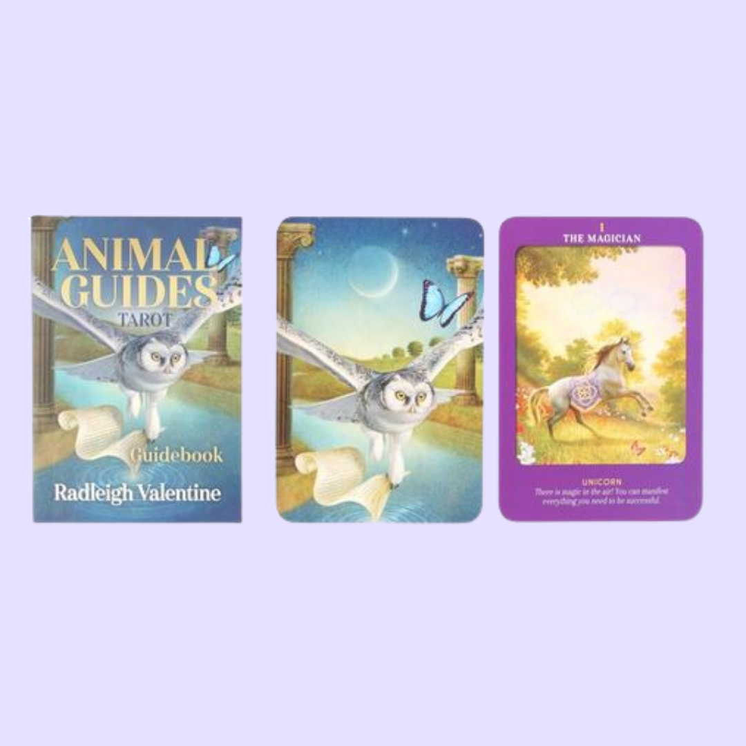 In Animal Guides Tarot Cards, best-selling author Radleigh Valentine has lovingly and beautifully merged the rich, time-honoured tradition of Tarot for divining answers to life's questions with the power of an animal spirit deck, thus connecting us to the wisdom of the earthly and mystical realms and the archetypes embodied in the animal world