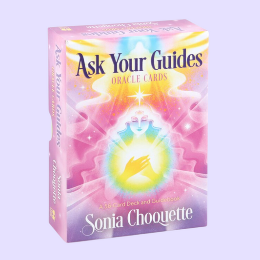 The Ask Your Guides oracle card deck by Sonia Choquette includes a 56-card deck and a guidebook with 128 pages of information to help guide you on your spiritual journey. This deck channels the spiritual power of our helpers on the other side to create a life of love, light and understanding. Beautifully illustrated and presented in a matching box.
