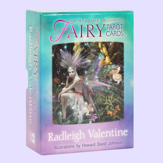 The Fairy tarot card deck by Radleigh Valentine includes a 78-card deck and 185 page guidebook. This deck guides the user to a more positive innerspace by combining fairy wisdom with stunning imagery. Beautifully presented in sliding box and illustrated by Howard David Johnson.