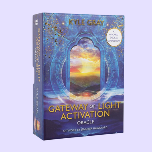The Gateway of Light Activation oracle card deck by Kyle Gray includes a 44-card deck and a guidebook with 167 pages of information to help guide you on your spiritual journey. This oracle is a stargate portal connecting you with the infinite intelligence of the universe. Each card is an energetic bridge to spiritual retreats, chakras, and guardian beings. Beautifully illustrated by Jennifer Hawkyard and presented in a matching sliding box.