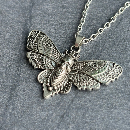 Death Moth Silver Necklace