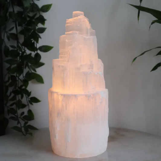 Large Selenite Crystal Mountain Lamp