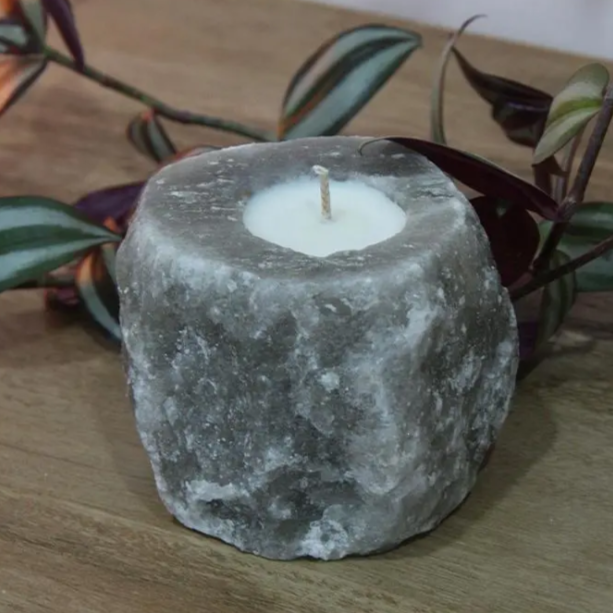 These Himalayan Grey Rock Salt Candle Holders are a natural product, they are created from salt caves found at the foothill of Himalayan Mountain.  the main benefit of Himalayan salt candles is their ability to ionize the air. These stones emit negative ions that provide balance to the environment by sticking to the positive ions emitted by electronic devices, that is, they are capable of absorbing excess electromagnetic waves