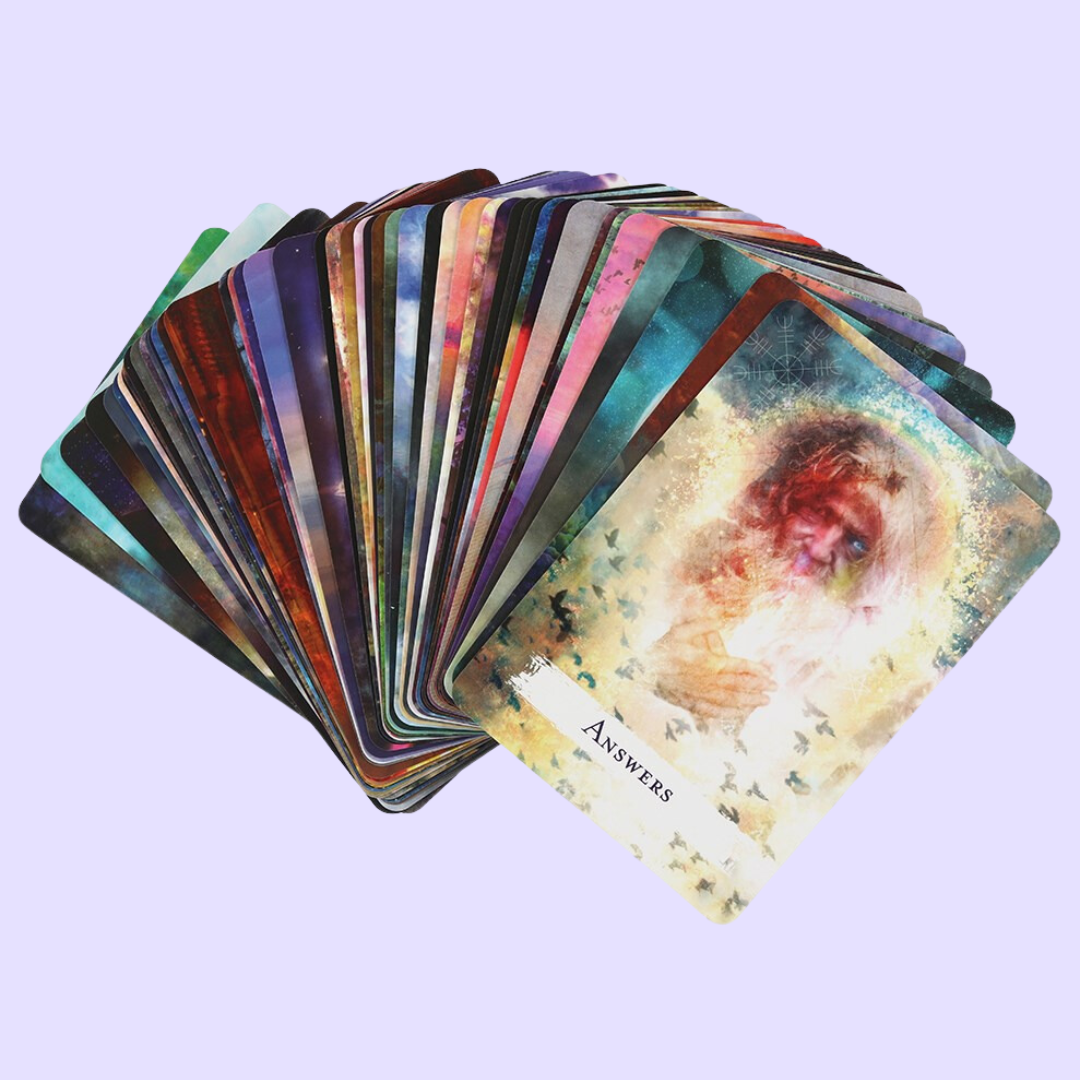 The Spellcasting Oracle card deck by Flavia Kate Peters and Barbara Meiklejohn-Free includes a 48-card deck and guidebook. This deck helps to redirect magickal forces for manifesting a person's deepest desires. Illustrated by Lisbeth Cheever-Gessama
