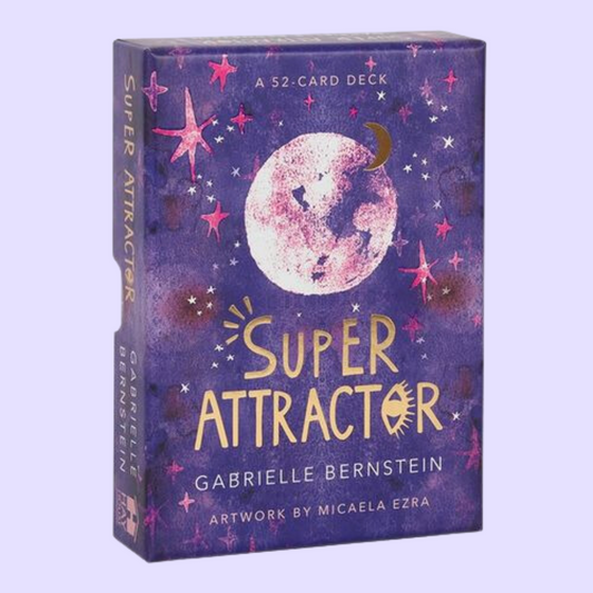 The Super Attractor Oracle card deck by Gabby Bernstein includes a 52-card deck and guidebook.  This deck alloys the user to align with the universe and attract its endless power. Beautifully presented in a sliding box and illustrated by Micaela Ezra