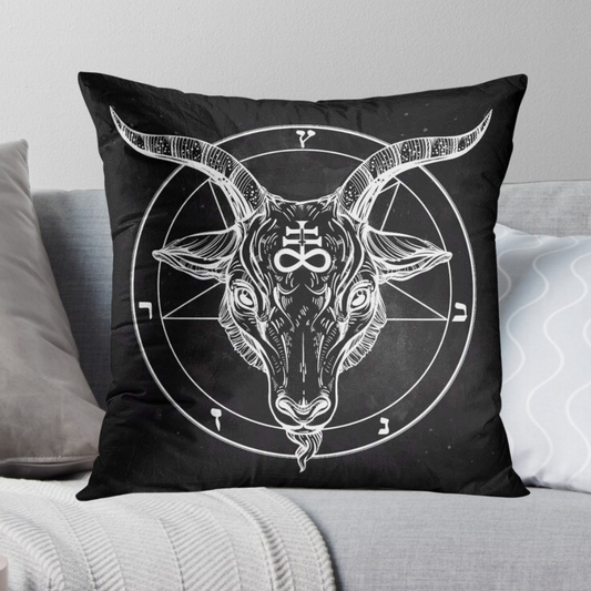 Black Gothic Ram Skull Cushion Cover