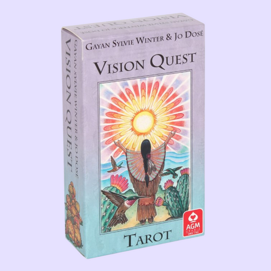 The Vision Quest Tarot is designed to increase our awareness of cosmic forces and how they influence our individual paths. Changed perspectives, brought about by every new phase, naturally shift our focus and expand our views. We discover new aspects of our own subconscious and learn to understand its messages