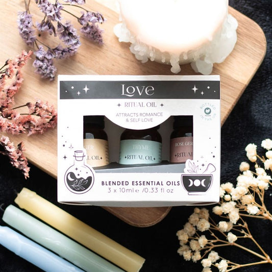 This Set of 3 Love Ritual Blended Essential Oils will create an atmosphere of love, connection, and blissful serenity