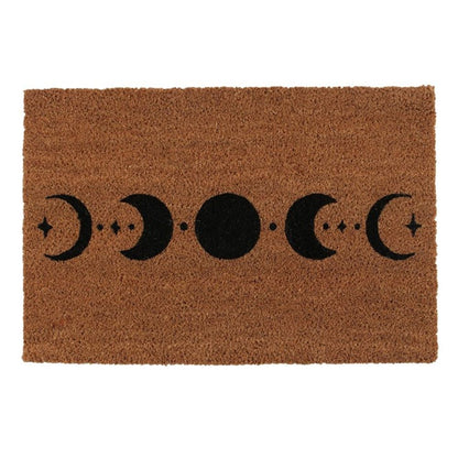 Enhance your home and create a welcoming space with this moon phase doormat made from coir in a natural colouring with a black moon phase design