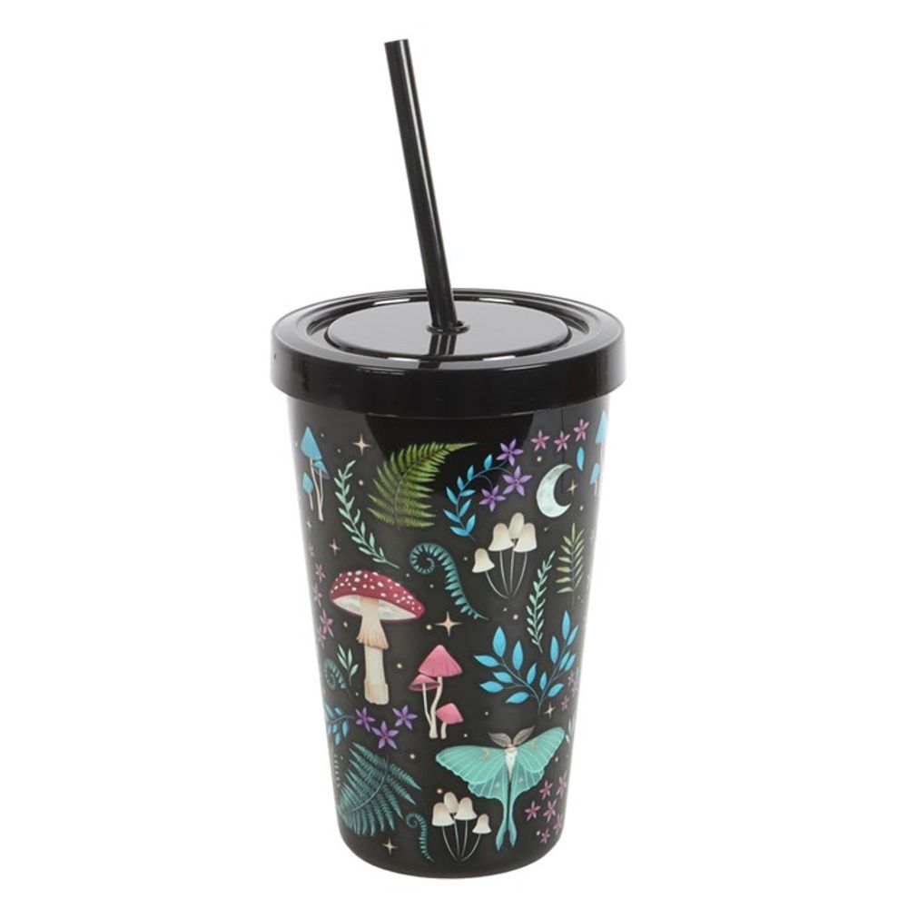 Quench your thirst in the wilderness with our Dark Forest Print Plastic Tumbler with Straw, featuring a stunning magical forest inspired print, bringing the enchanting beauty of nature right into your hands