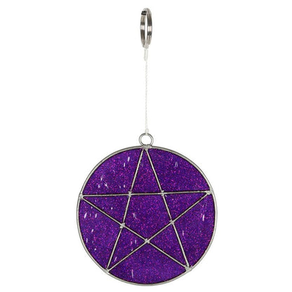 The Mystical Pentagram Suncatcher is a great choice for adding a touch of magic to your garden or bedroom window with its intricate purple pentacle design. The pentagram sparkles when illuminated by sunlight. Simply place near a window in the home or hang in the garden to see magical rays of light illuminate the home