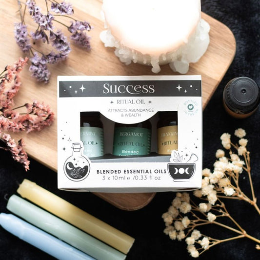 This Set of 3 Success Ritual Blended Essential Oils will create an atmosphere of happiness, success, and blissful serenity