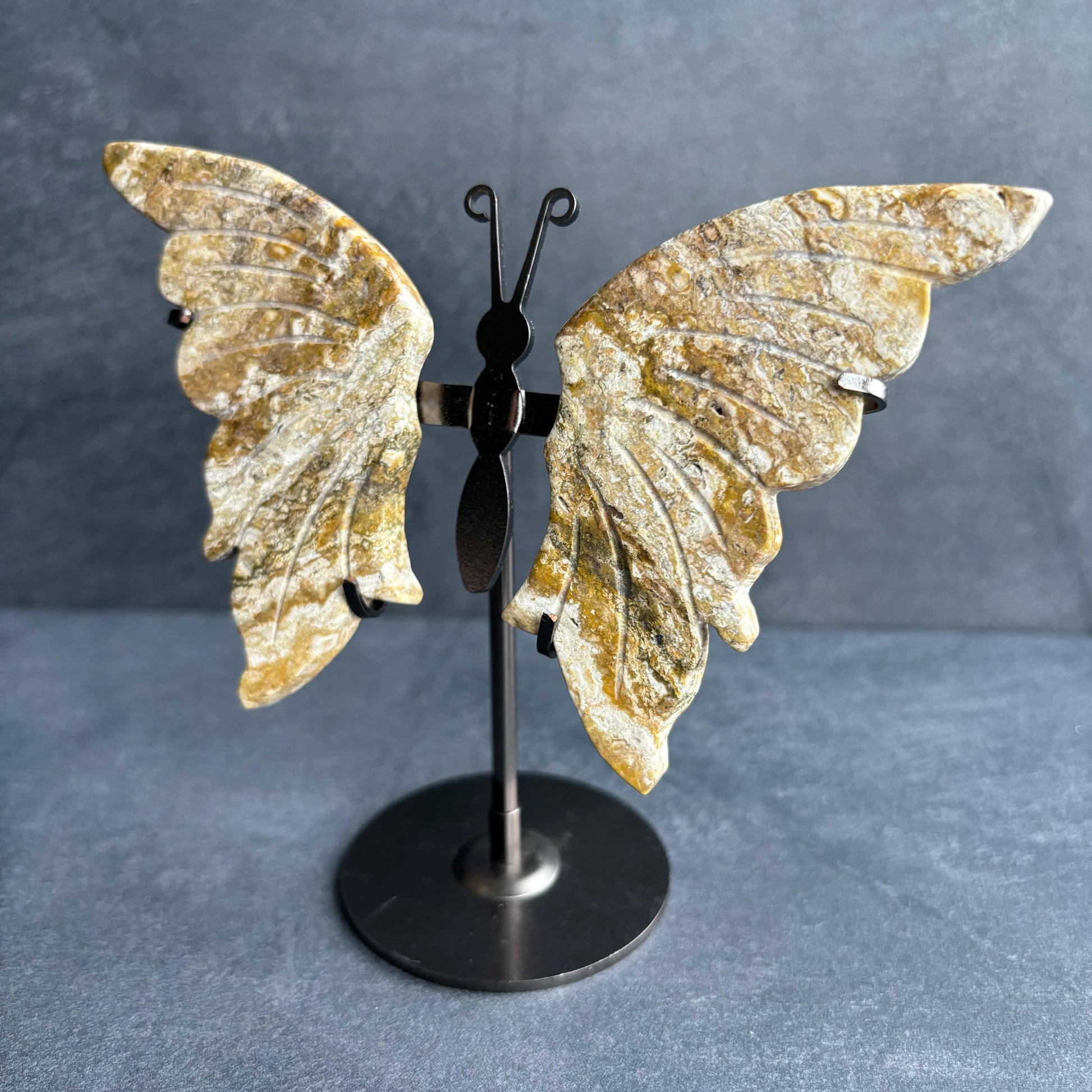 Yellow Ocean Jasper Crystal Butterfly With Stand