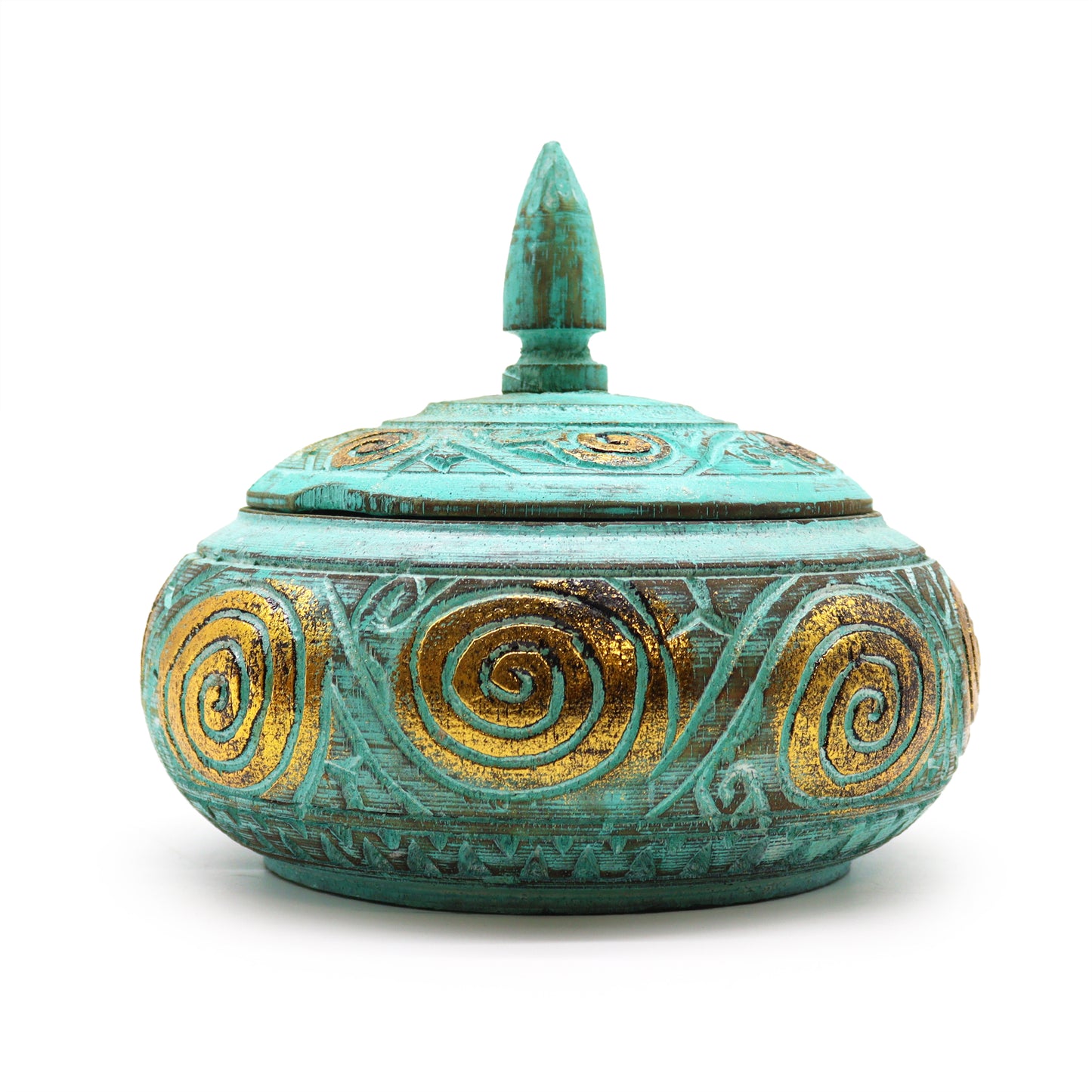 Turquoise and Gold Wooden Jar