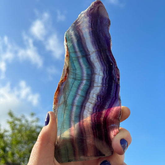 Extra Large Polished Rainbow Fluorite Crystal Slab