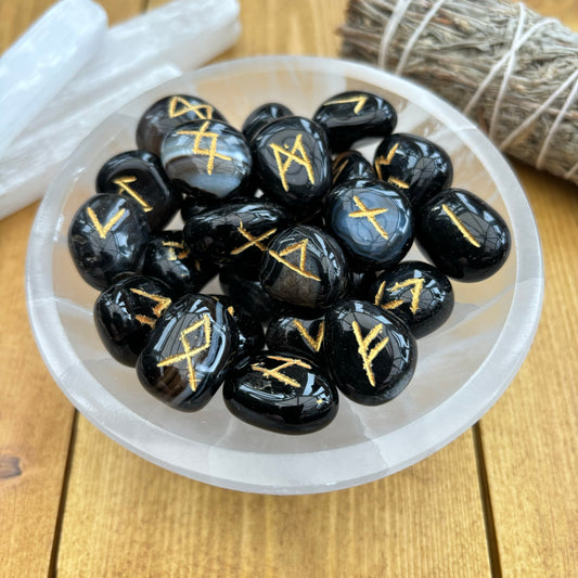 Black Onyx Set of Runes With Pouch