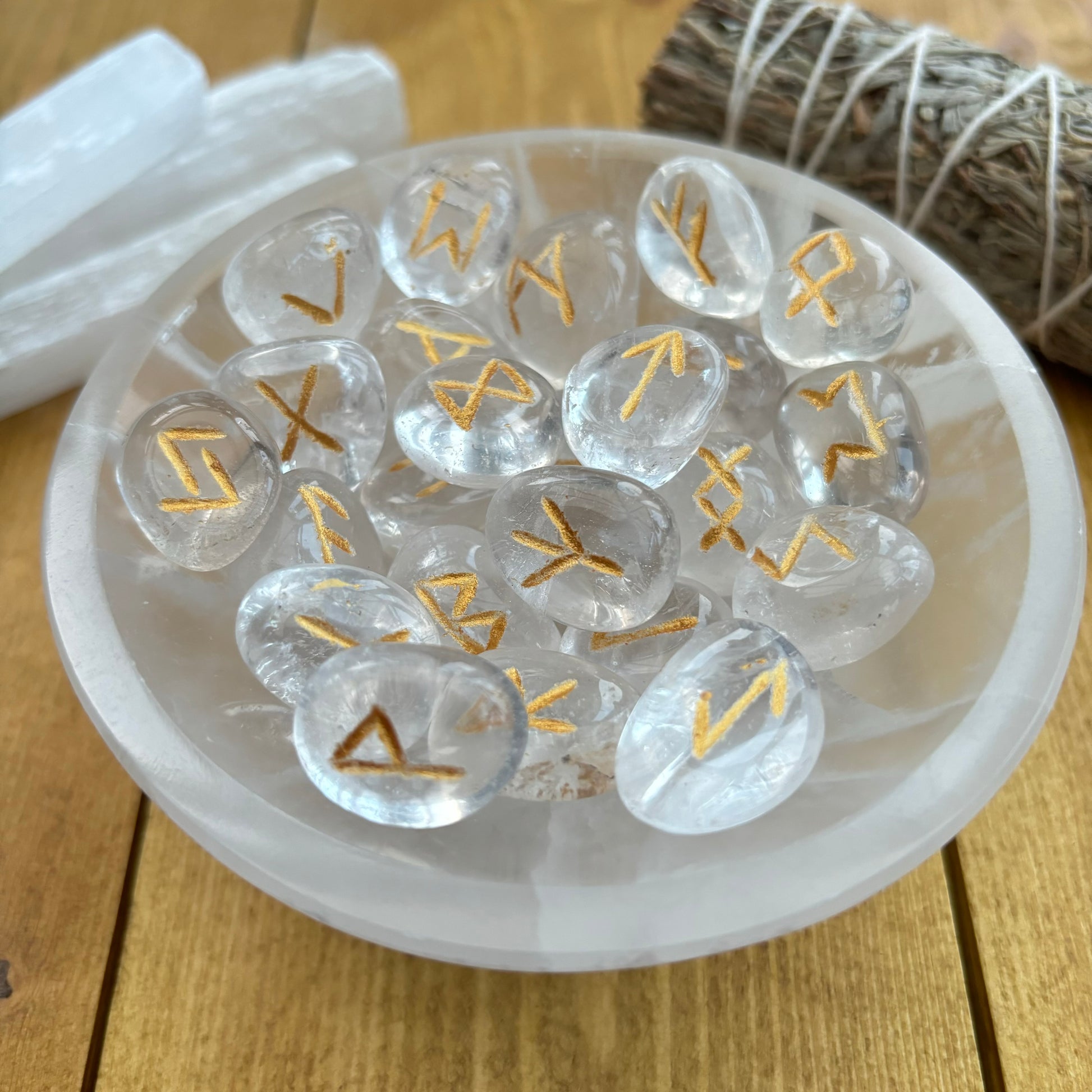 Complete Set of Clear Quartz Crystal Runes With Pouch