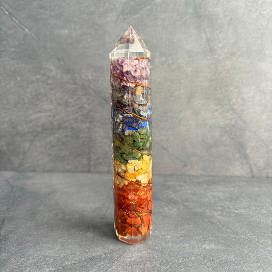 Large Orgonite Power Wand - Chakra Crystals & Copper