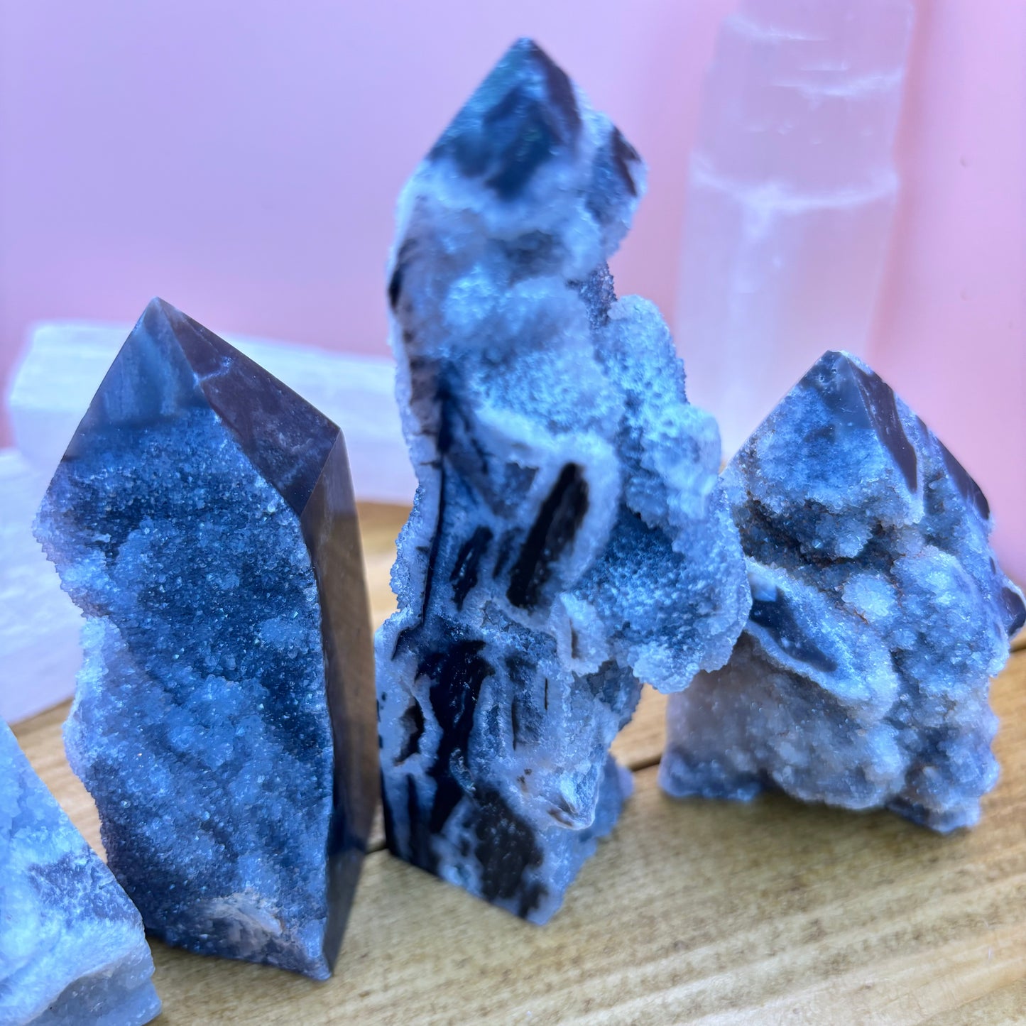 Natural Black Sphalerite Druzy Crystal Point
