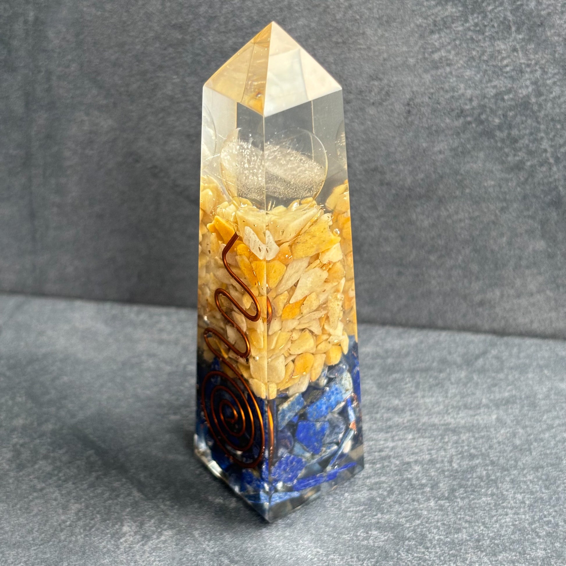 Copper, Lapis Lazuli and Yellow Aventurine Orgonite Tower