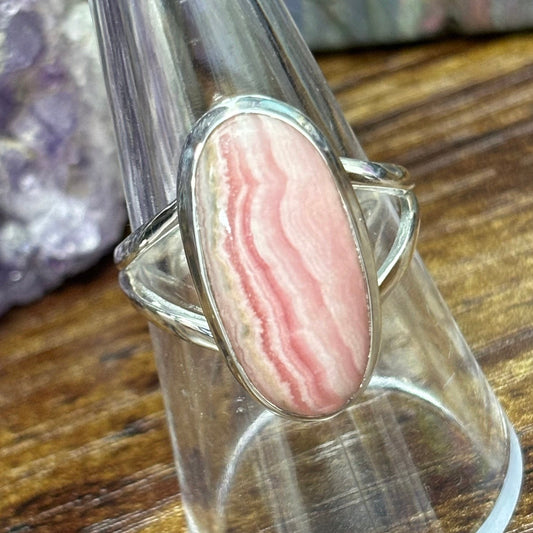 Rhodochrosite Crystal Ring Set in 925 Sterling Silver - Size UK R.5-S / US 9