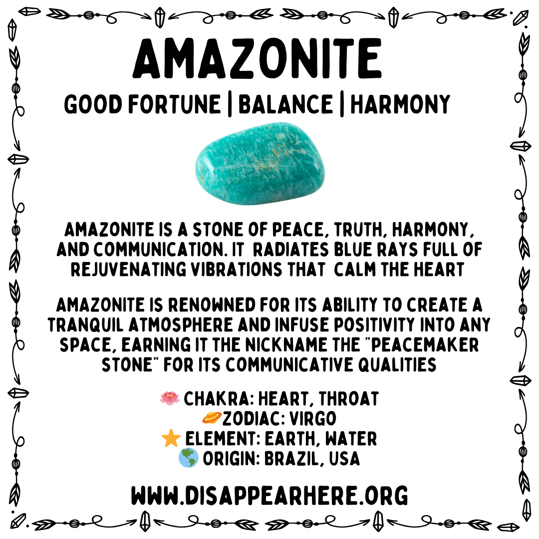 Amazonite Crystal Information Card