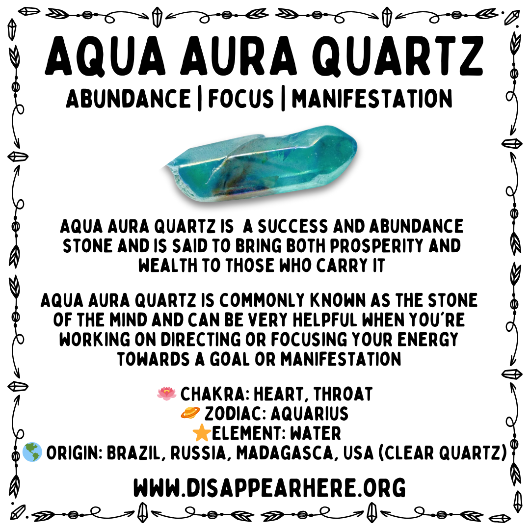 Aqua Aura Quartz Crystal Information Card