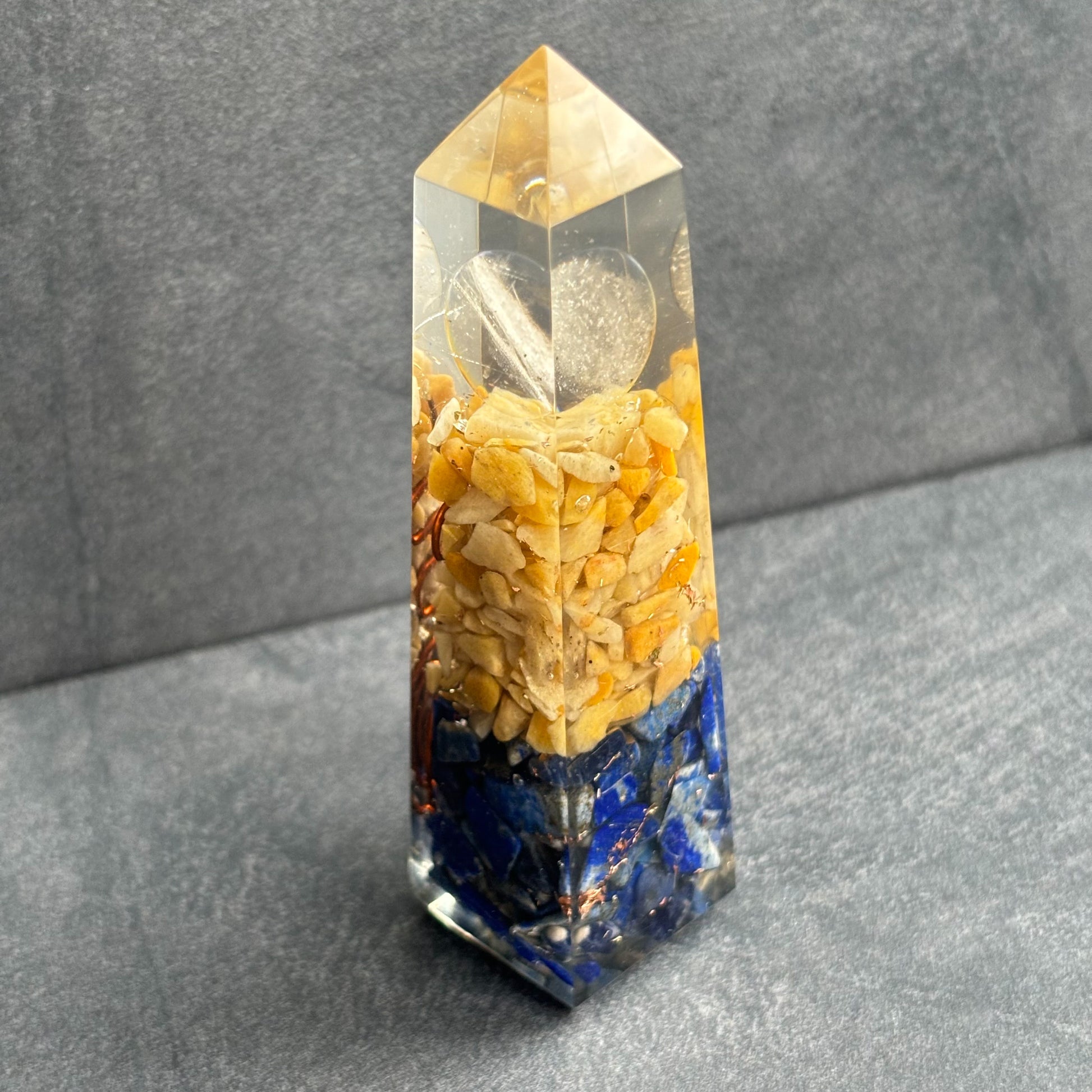 Copper, Lapis Lazuli and Yellow Aventurine Orgonite Tower