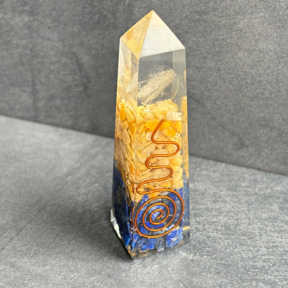 Copper, Lapis Lazuli and Yellow Aventurine Orgonite Tower