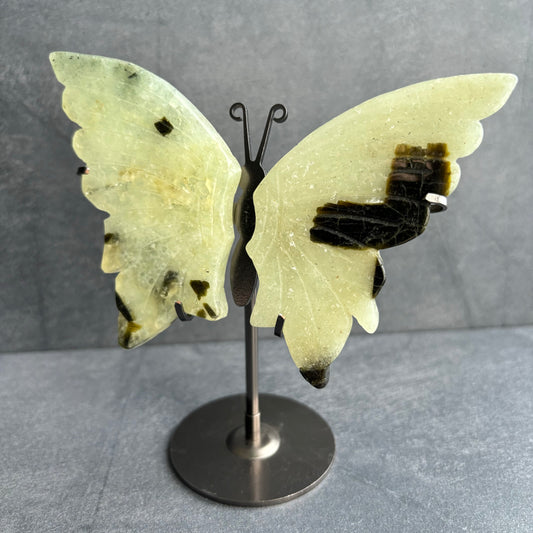 Prehnite Crystal Butterfly Wings With Stand