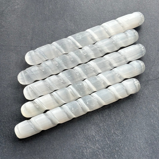 Selenite Carved Spiral Crystal Wand