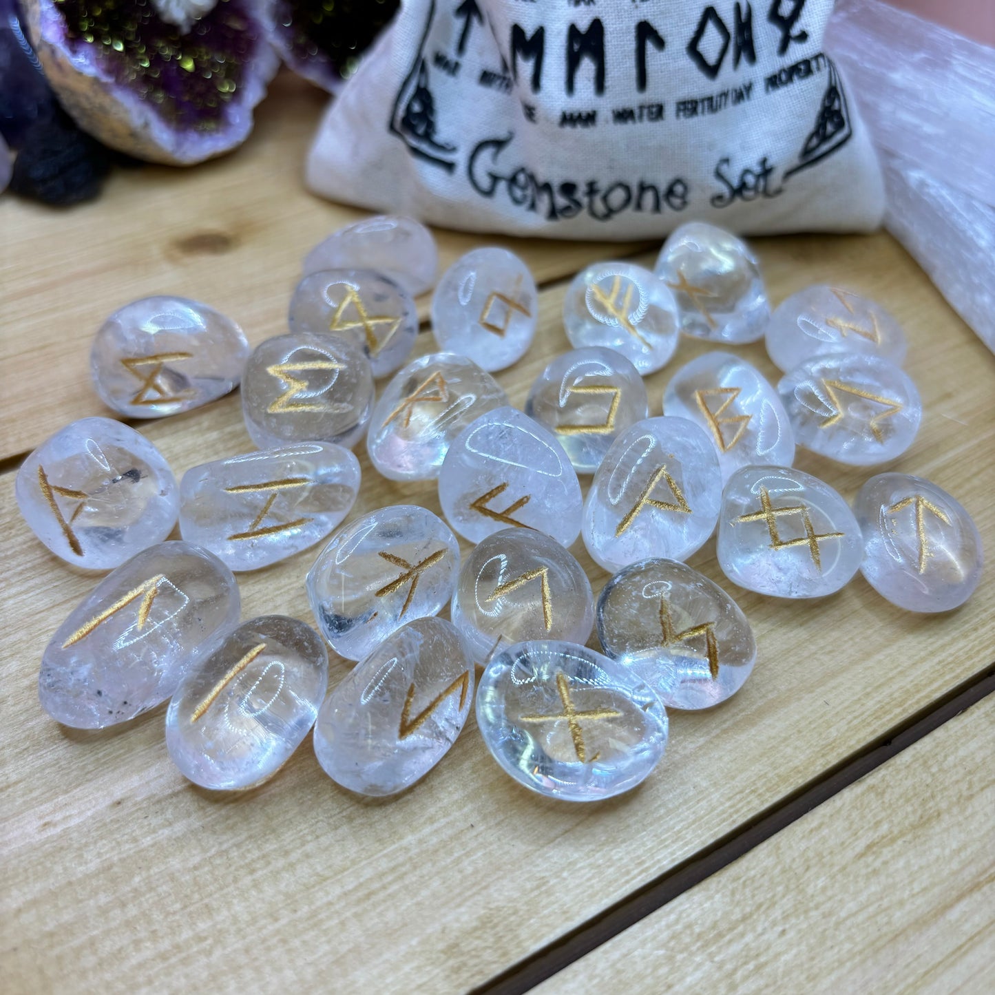Clear Quartz - Set of Runes With Pouch