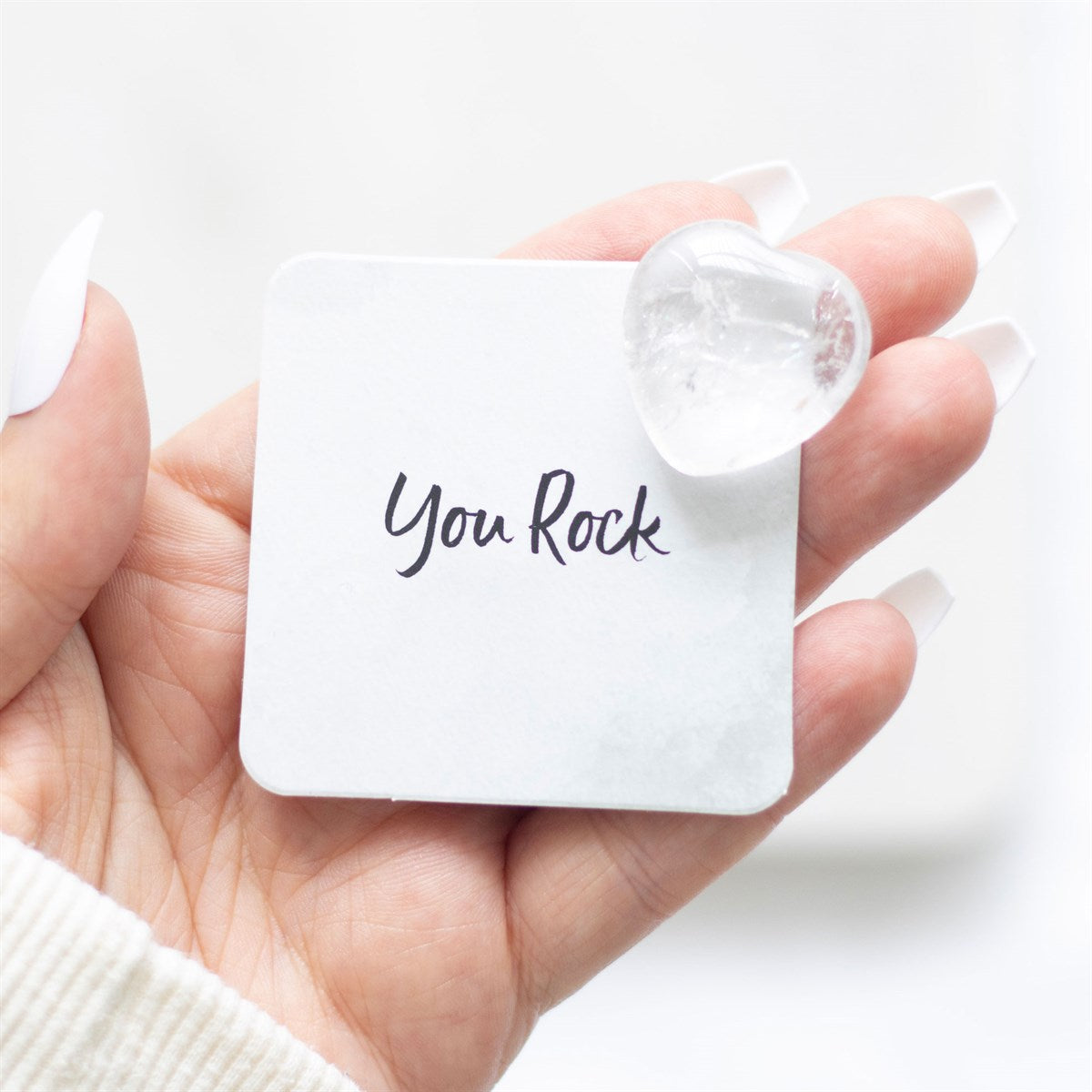 'You Rock' Clear Quartz Crystal Heart with Gift Bag