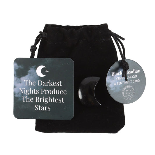 'The Darkest Nights' Black Obsidian Crystal Moon with Gift Bag