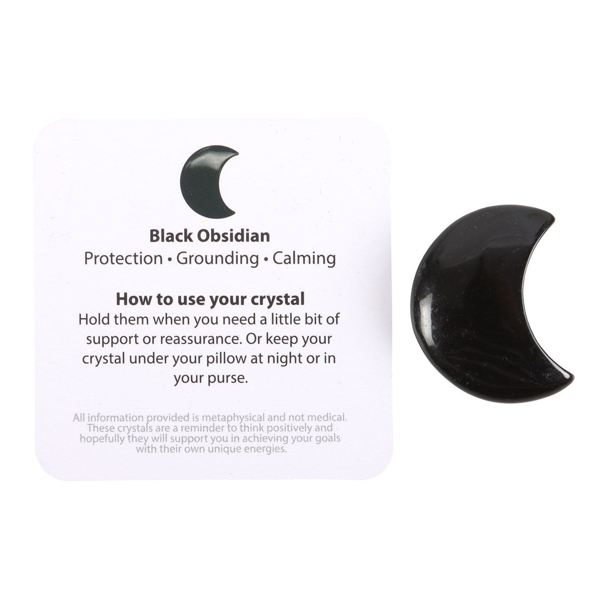 'The Darkest Nights' Black Obsidian Crystal Moon with Gift Bag