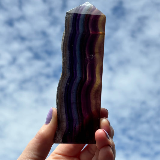 Rainbow Fluorite Polished Crystal Tower With Raw Edge