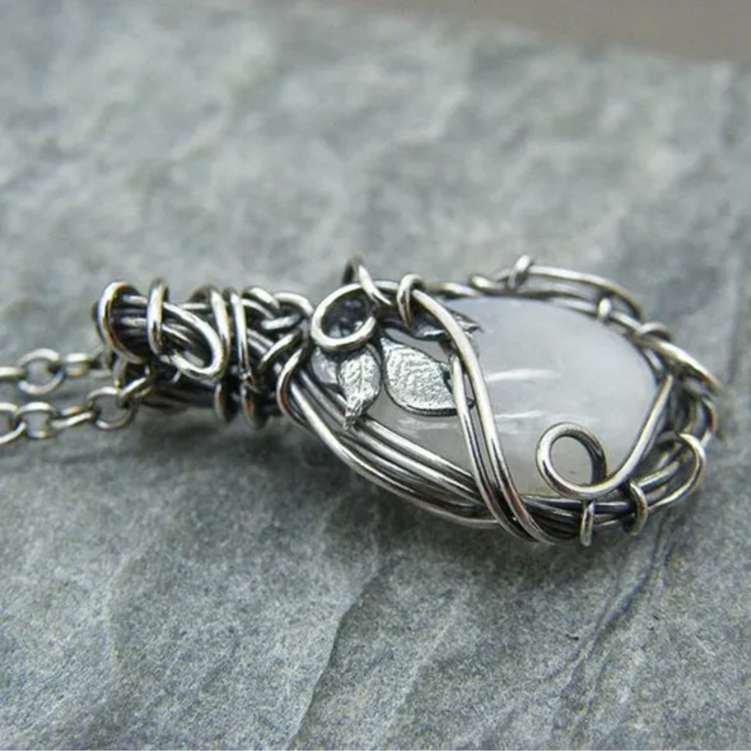 Moonstone Necklace Entwined in Leaves & Vines