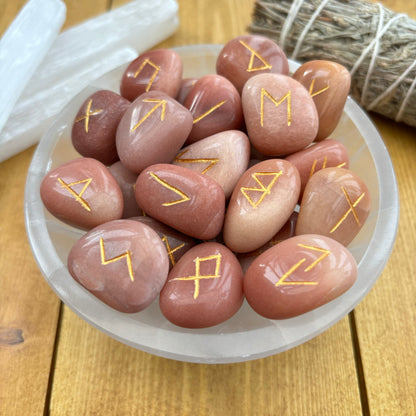 Complete Set of Red Aventurine Crystal Runes With Pouch