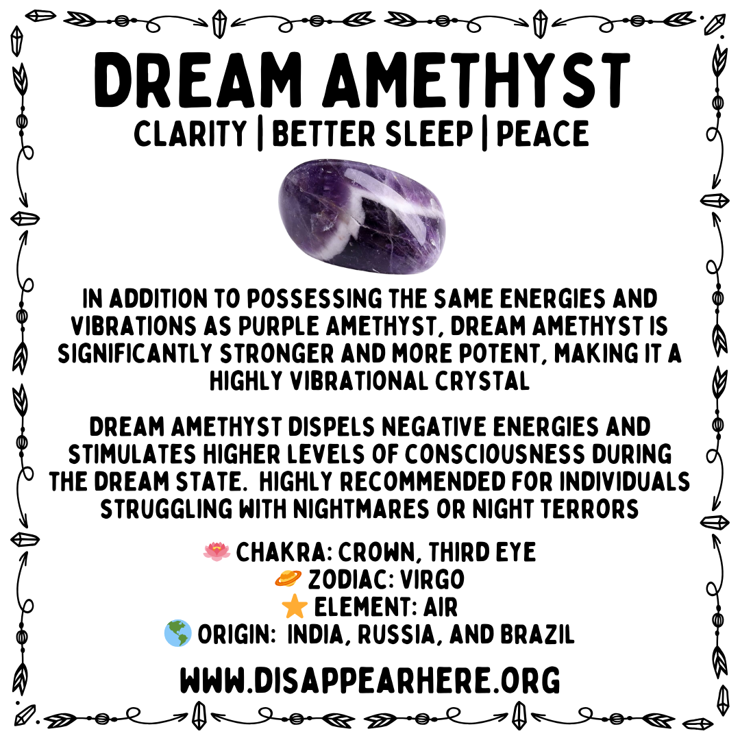 Dream Amethyst (Chevron Amethyst) Crystal Information Card