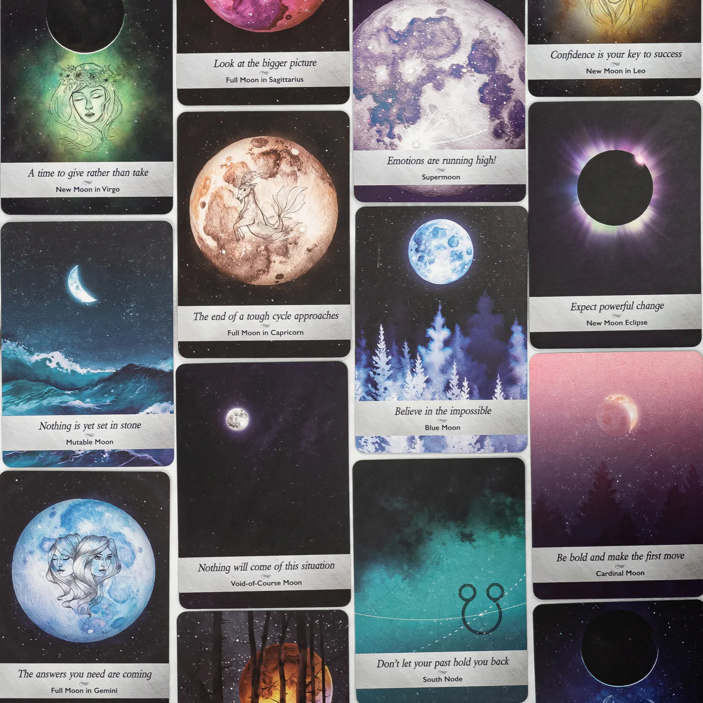 The Moonology Oracle card deck by Yasmin Boland includes a 44-card deck and guidebook. This deck captures the power of the moon in order to guide the user on their spiritual path. Beautifully presented and illustrated by Nyx Rowa