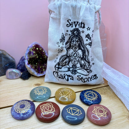 7 Chakra Crystal Stones, With Gift Pouch