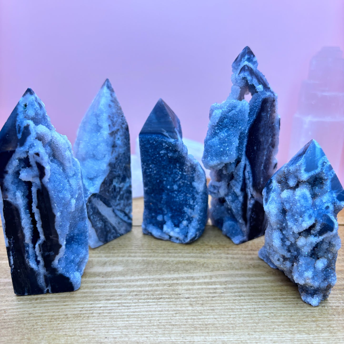 Natural Black Sphalerite Druzy Crystal Point
