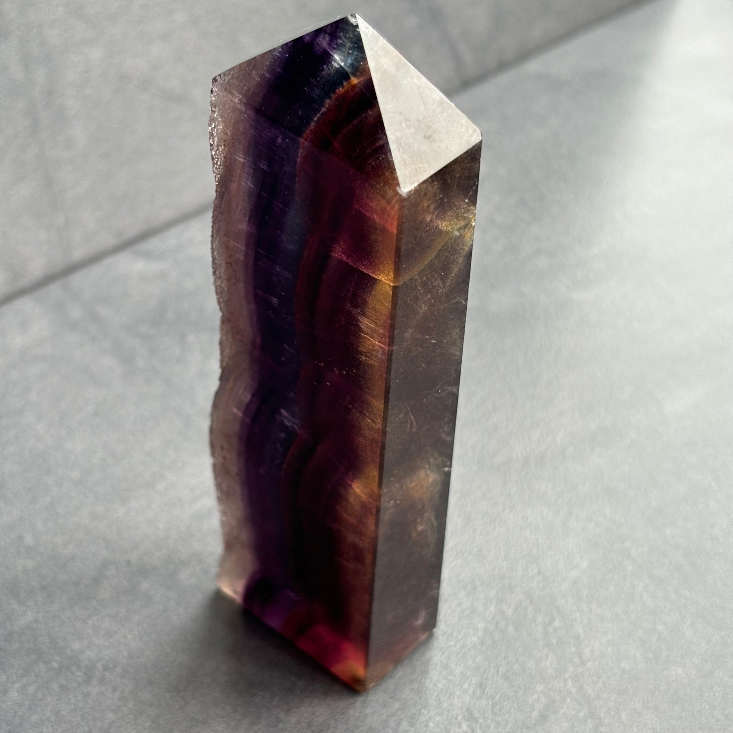 Rainbow Fluorite Polished Crystal Tower With Raw Edge