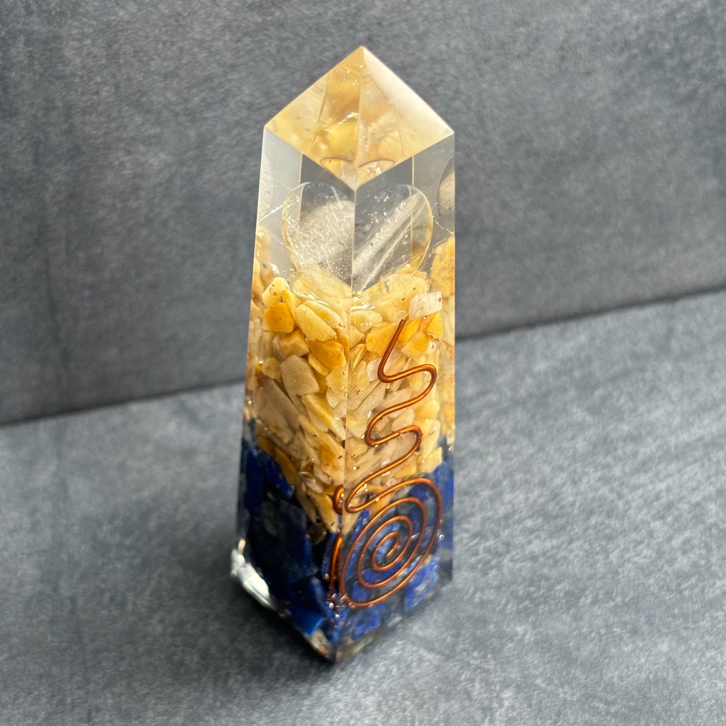 Copper, Lapis Lazuli and Yellow Aventurine Orgonite Tower