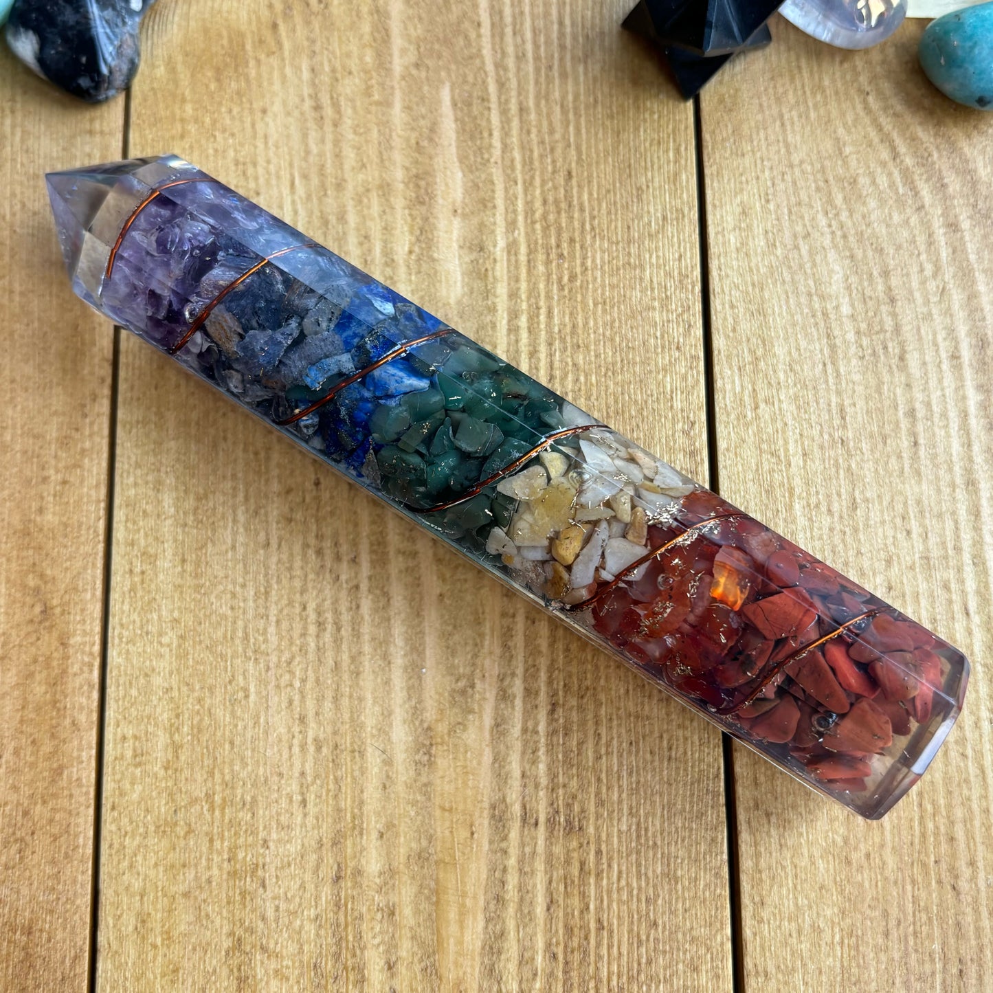 Large Orgonite Power Wand - Chakra Crystals & Copper