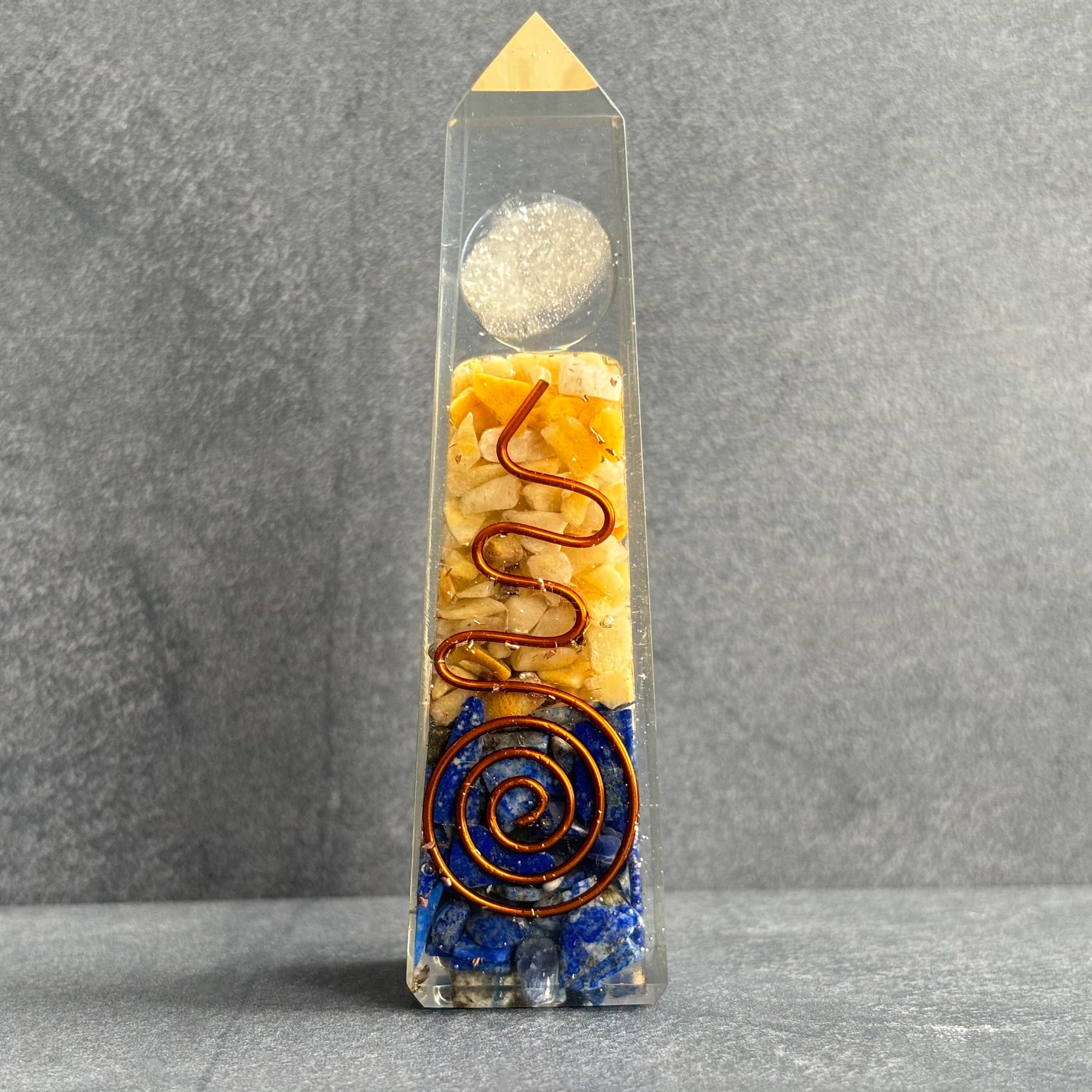 Copper, Lapis Lazuli and Yellow Aventurine Orgonite Tower