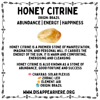 Honey Citrine Polished Crystal Information Card